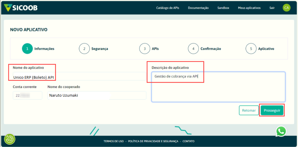 Informações da aplicação