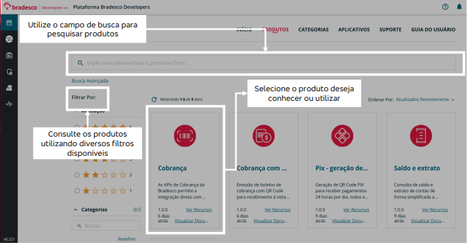 Seleção de produtos disponíveis