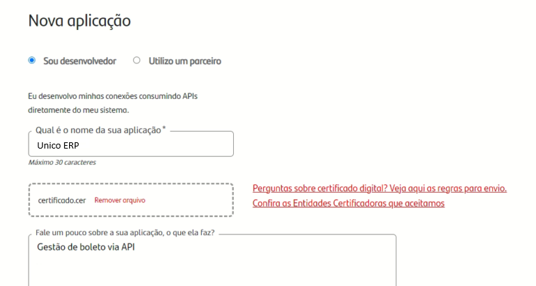 Nova aplicação